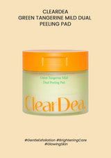 ClearDea Green Tangerine Mild Dual Peeling Pad jar with orange lid on a beige background