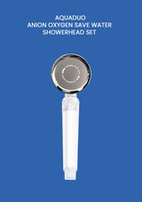 Aquaduo anion oxygen save water showerhead set on a blue background