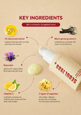 Product packaging with key ingredients listed on a beige background