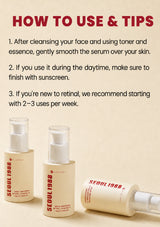 Skincare product with usage instructions on a beige background