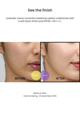TFIT Corrector Sun Primer SPF50+ PA++++ Lavender Veil — before-and-after finish