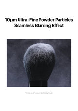 TFIT 10 micrometre ultra-fine finishing powder on a brush, with its complete seamless-blurring heading and caption