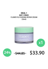 Flaner Fig Pudding Repair Cream jar with promotional text on a white background