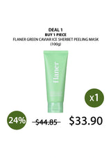 Flaner green caviar ice sherbet peeling mask with promotional text on a white background