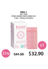 Fitany Granny Smith Skinny ACV packaging with pricing and deal information on a white background