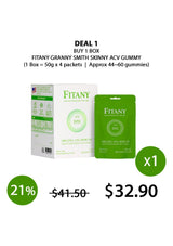 Fitany Granny Smith Skinny ACV gummy packaging with pricing and deal information on a white background.