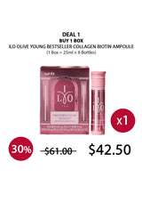 ILO Olive Young Collagen Biotin Ampoule packaging with a discount offer on a white background