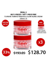 Flaner tomato tanghulu slow aging cream with promotional offer on a white background