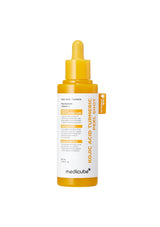 A bottle of Medicube Kojic Acid Turmeric Moisturizer with a yellow dropper cap and white label, shown on a plain white background.
