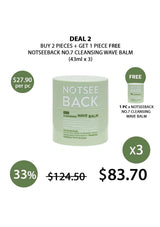 Promotional graphic for Notseeback cleansing wave balm with pricing and deal information.