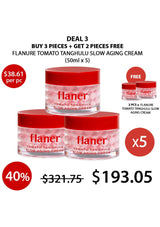Flaner tomato tanghulu slow aging cream with promotional text on a white background