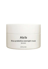 A white cosmetic jar of Abib Rice Probiotics Overnight Mask on a solid white background.