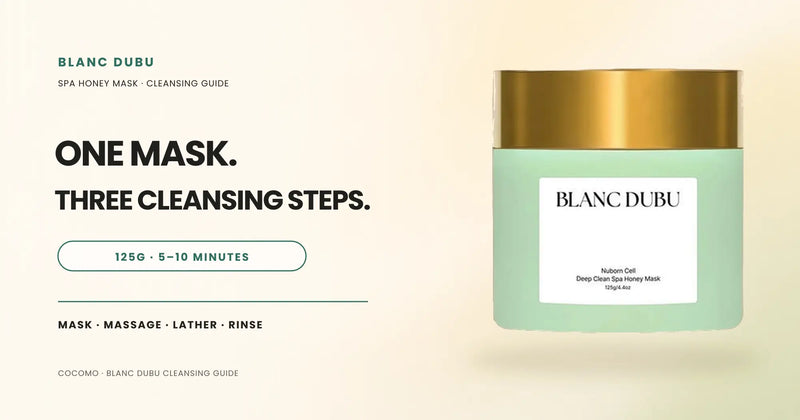 Blanc Dubu Spa Honey Mask desktop cleansing guide with the genuine 125g jar