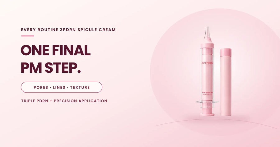 Every Routine 3PDRN Spicule Cream applicator and refill beside the headline “One final PM step.”