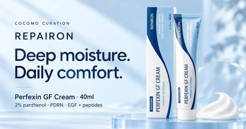 REPAIRON Perfexin GF Cream 40ml tube and box with the headline Deep moisture. Daily comfort.