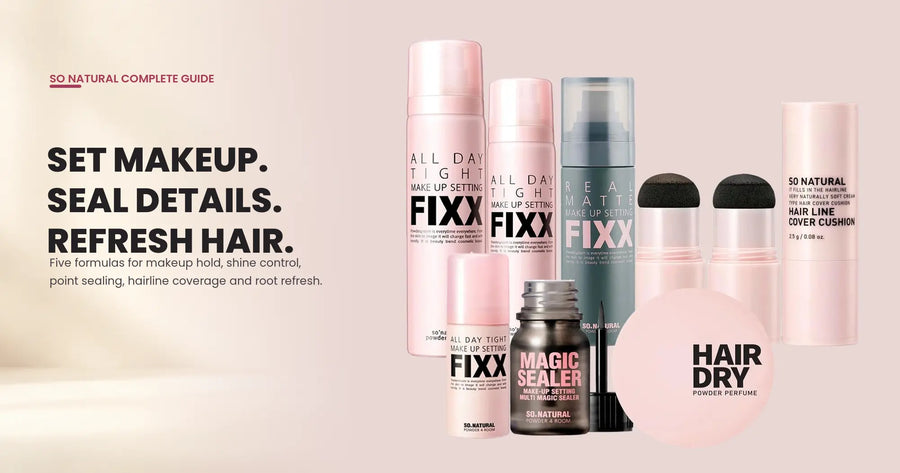 SO NATURAL setting sprays, Magic Sealer, Hair Line Cover Cushions and Hair Dry Powder Perfume