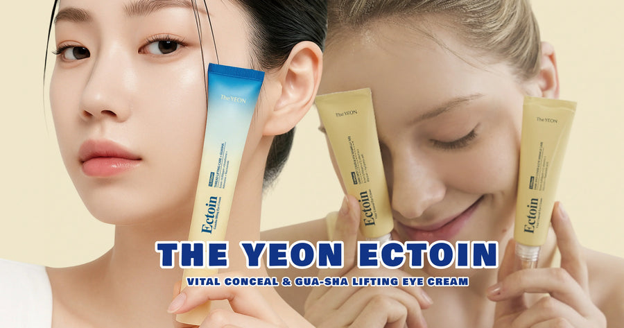 Two people holding Ecolin skincare products with 'The Yeon Ectoin' branding.