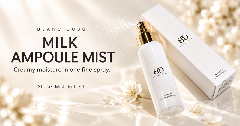 Blanc Dubu MILK AMPOULE MIST skincare guide in its own product range colours