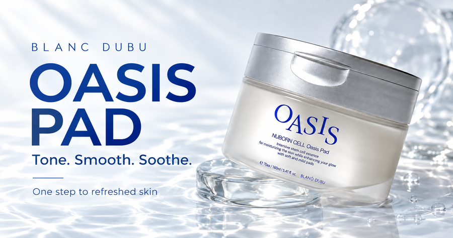 Blanc Dubu OASIS PAD skincare guide in its own product range colours