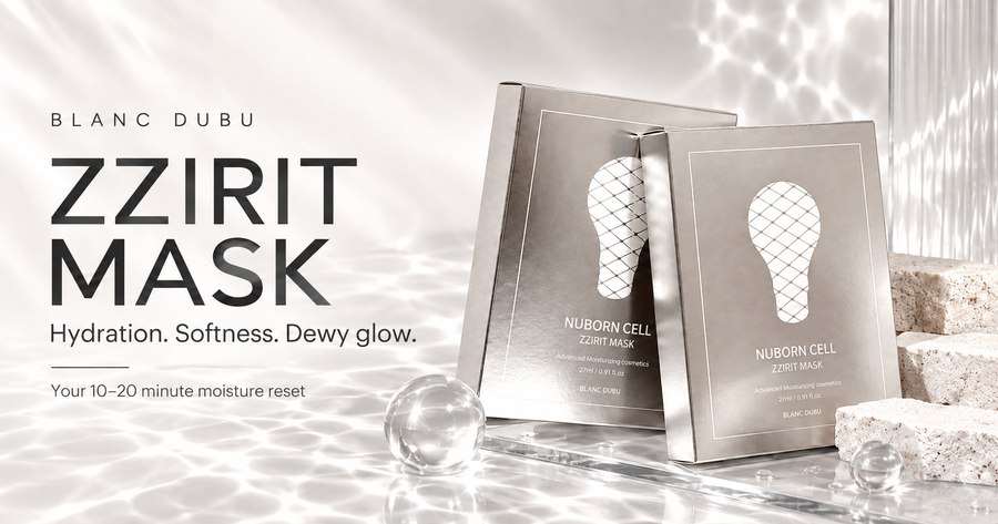 Blanc Dubu ZZIRIT MASK skincare guide in its own product range colours