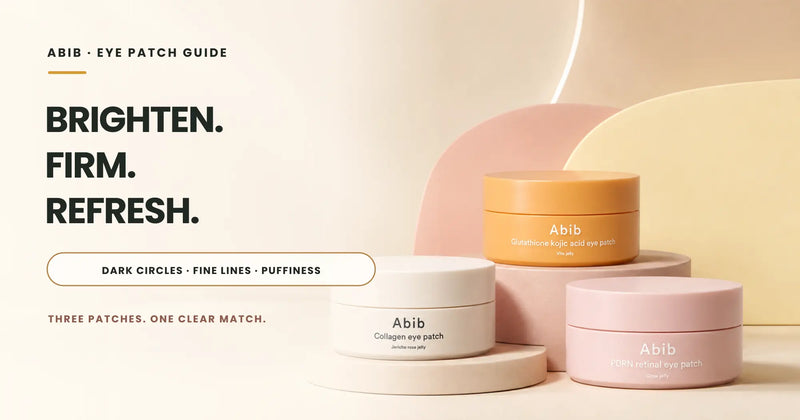 ABIB eye patch guide with Collagen Jericho Rose, Glutathione Kojic Acid and PDRN Retinal jars