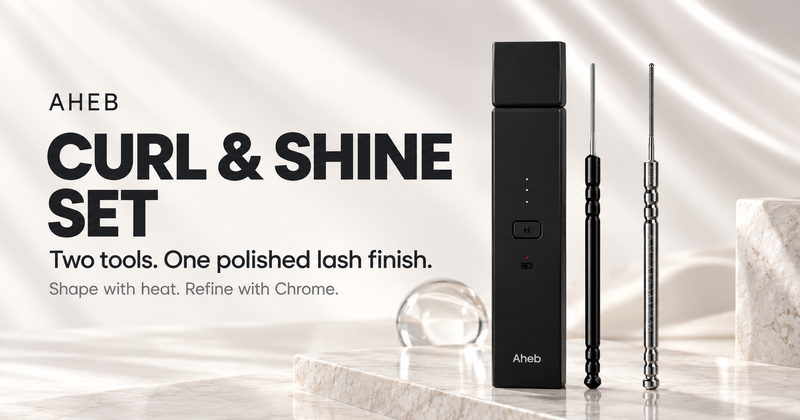 AHEB Curl & Shine Set — All-Day Curling Stick and Chrome Stick with black heating case