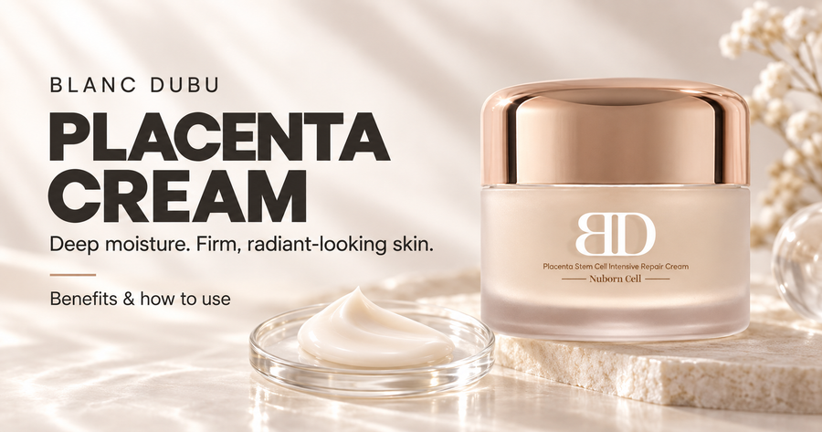 Blanc Dubu Placenta Cream — rose-gold cream jar and nourishing cream texture