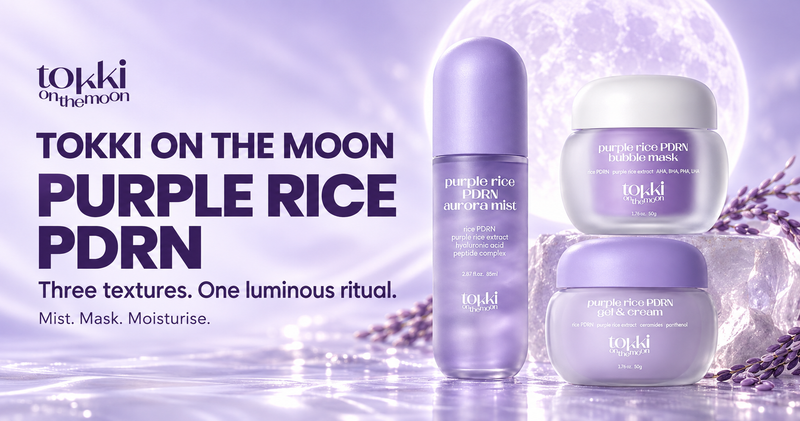 TOKKI ON THE MOON Purple Rice PDRN — Aurora Mist, Bubble Mask and Gel & Cream