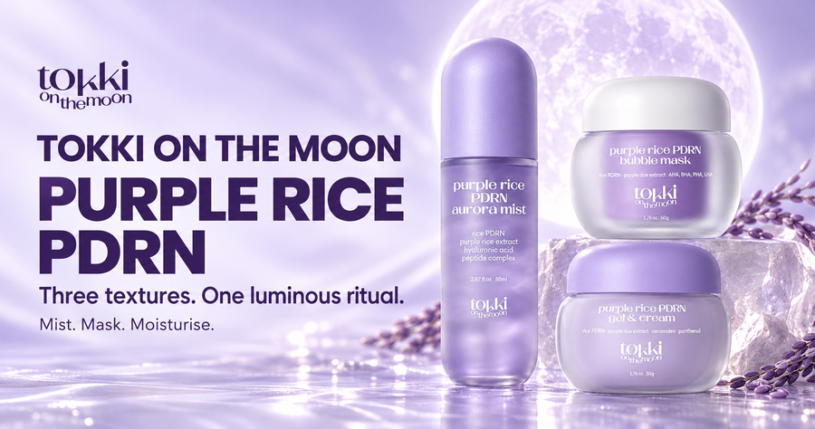 TOKKI ON THE MOON Purple Rice PDRN — Aurora Mist, Bubble Mask and Gel & Cream