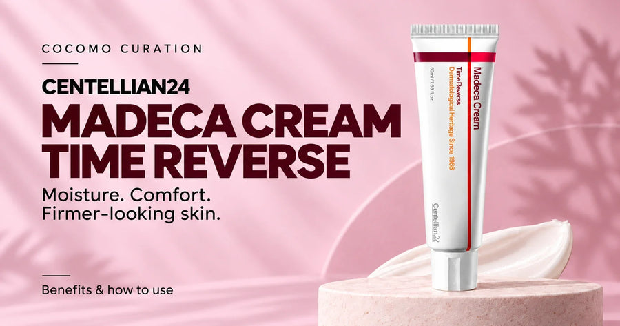 CENTELLIAN24 Madeca Cream Time Reverse on a blush pink background — moisture, comfort and firmer-looking skin