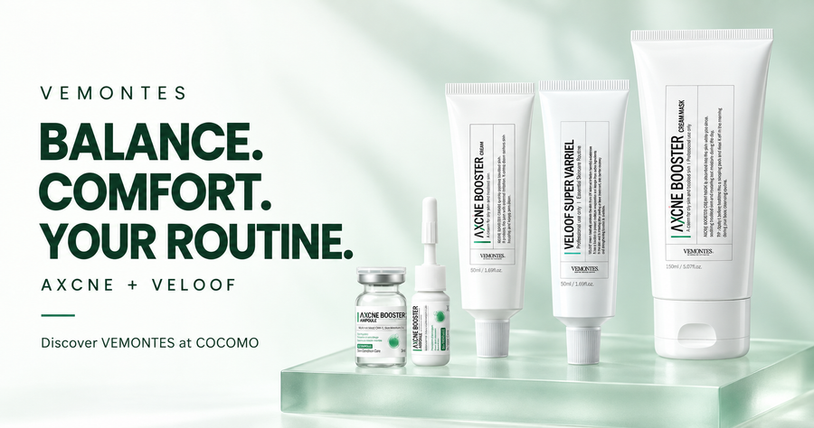 VEMONTES Axcne and Veloof skincare — Balance. Comfort. Your routine.