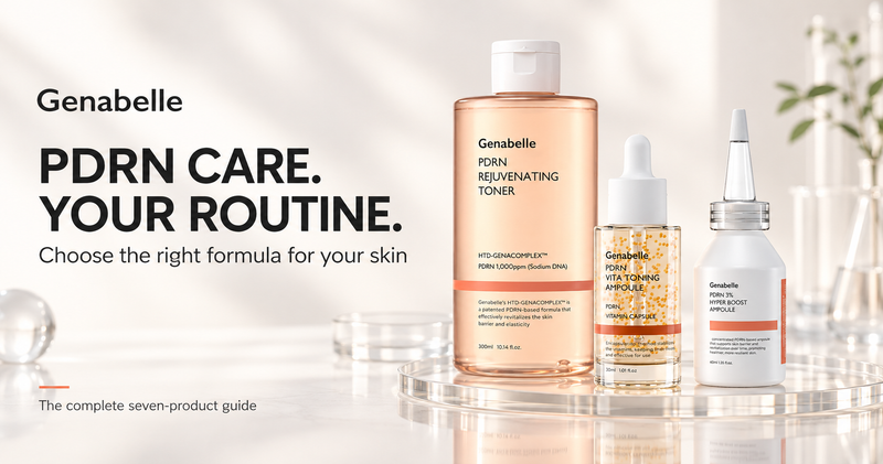 Genabelle PDRN skincare guide with Rejuvenating Toner, Vita Toning Ampoule and Hyper Boost Ampoule