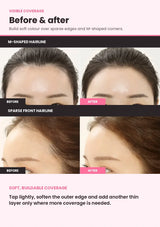 Before and after SO NATURAL Hair Line Cover Cushion on M-shaped and sparse front hairlines