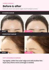 Before and after SO NATURAL Hair Line Cover Cushion on M-shaped and sparse front hairlines
