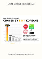 MA:NYO cleansing oil market-share graphic and 2025 beauty award recognition