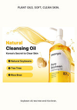 MA:NYO Pure Soybean Cleansing Oil ingredient artwork featuring soybean, tea tree and rice bran