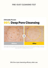 MA:NYO fine-dust cleansing test showing before and after images with 99 percent cleansing efficacy