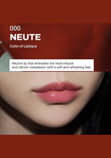 Lipstick with a neutral color swatch on a brown background