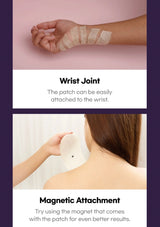 Patch being attached to wrist with text on magnetic attachment