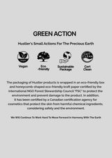 Green action label with icons and text on a gray background