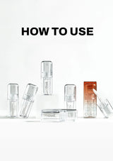 Collection of skincare bottles with text 'HOW TO USE' on a white background