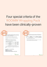 Two documents with 'PROVEN' stamps on a light pink background, featuring text about ROOMIN Wrapping Pack criteria.