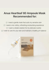 Anua Heartleaf 80 Ampoule Mask packaging with product details on a white background