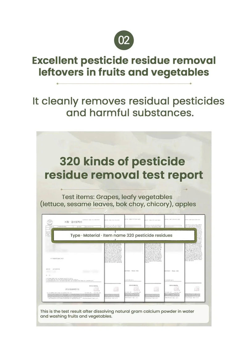 Advertisement for pesticide residue removal test report with text on a white background