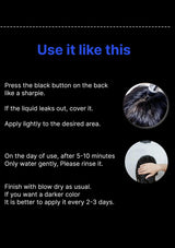 Instructions for using a hair color product with text and images on a black background.