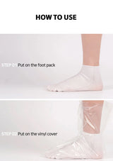 Instructions on how to use foot covers with text overlay on a white background