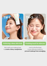 Two tips for skincare with a woman applying cream to her face.