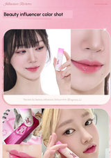 Collage of a beauty influencer reviewing a pink product with close-ups and a pink background.