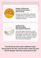 Product description card with text and graphics on a pink background