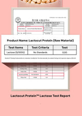 Lactocut Protein raw material test report on a pink background